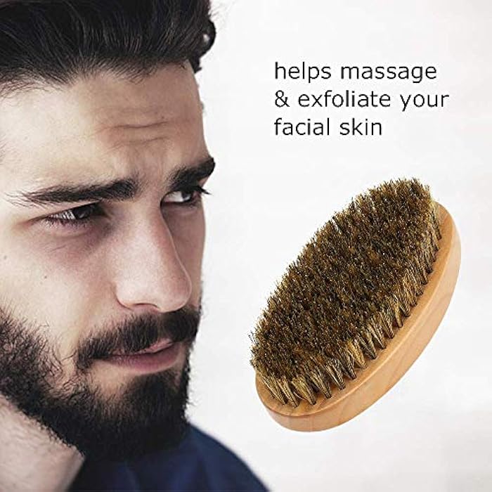 walmeck Men's Firm Bristles Beard Brush with Wooden Handle for Taming and Softening Facial Hair Skin Care & Beard Grooming (Palm Size) - Image 4